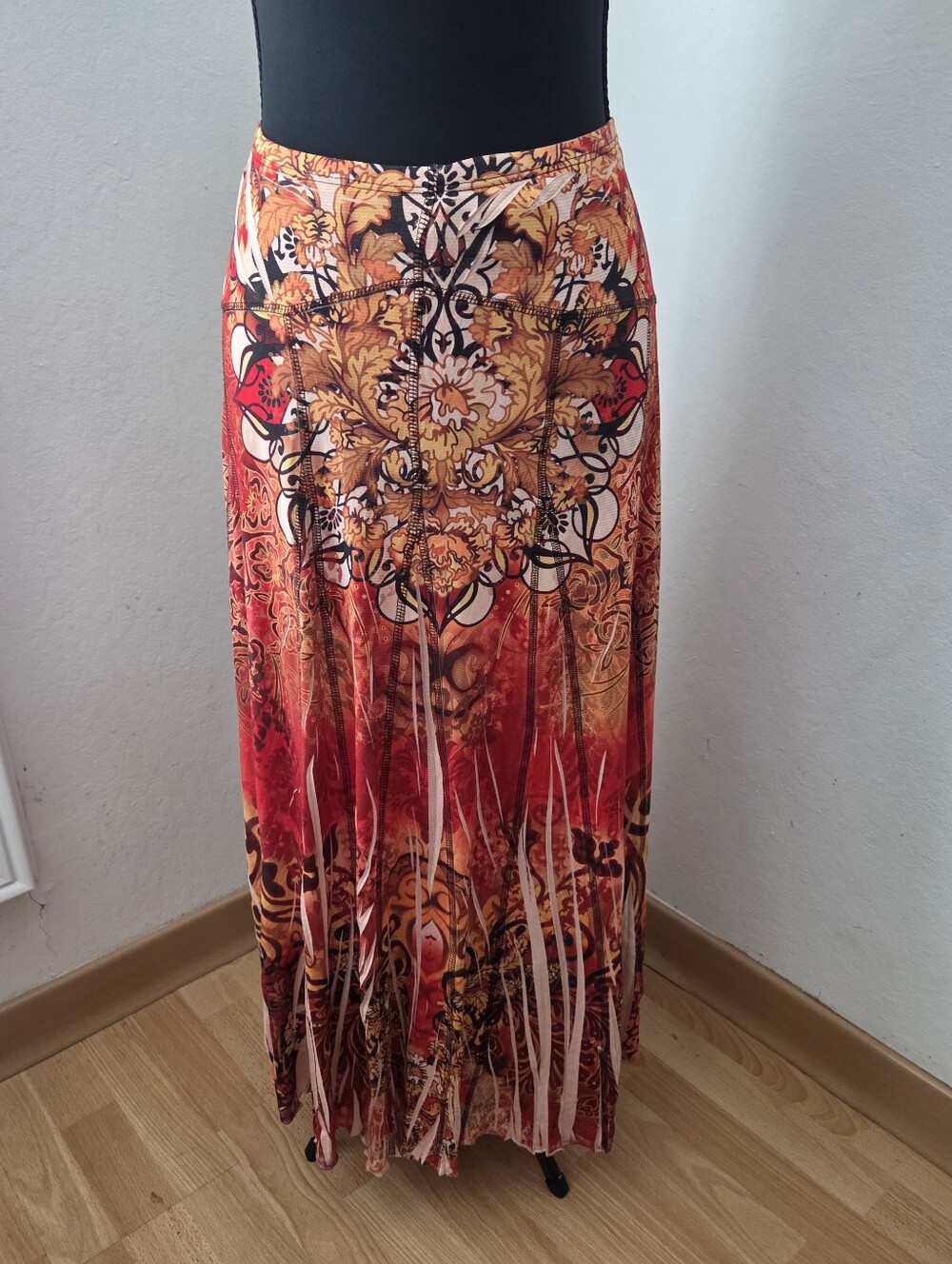 ONE WORLD Red & Ornate Midi Skirt Y2K Bohemian Forest Fairy Whimsigoth Hippie XL